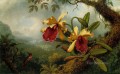 Orchids and Hummingbird ATC Romantic flower Martin Johnson Heade